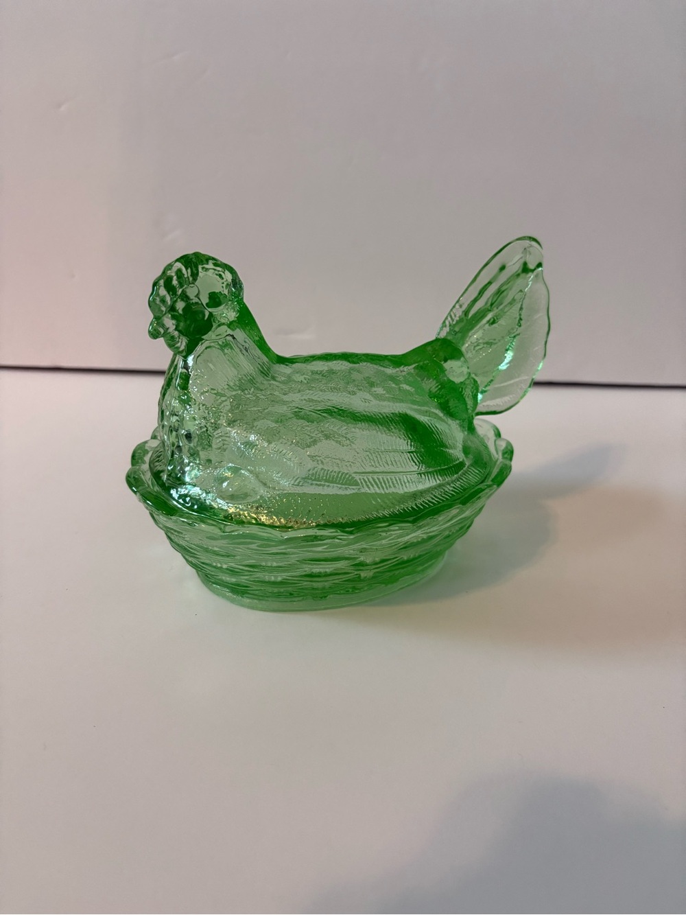 Green Glass Hen on Nest Decorative Dish - Unbranded